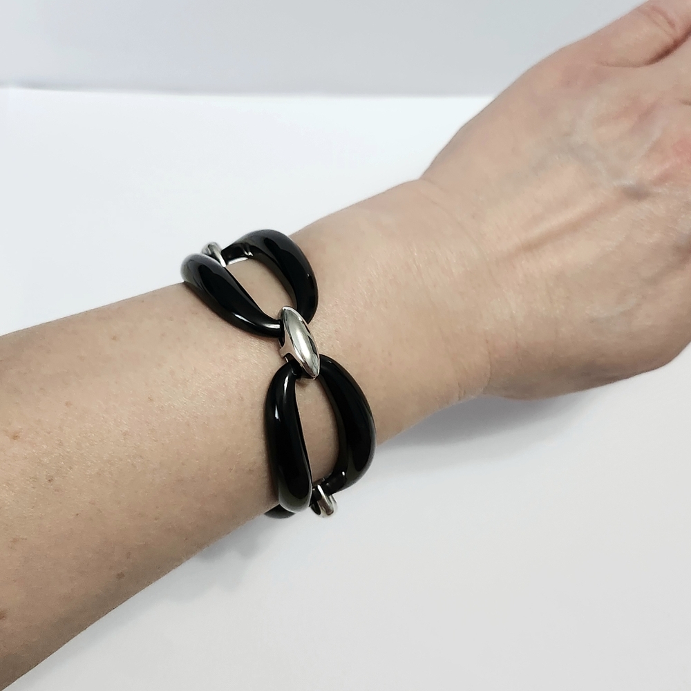 Sterling Silver & Black Ceramic Bracelet 8"